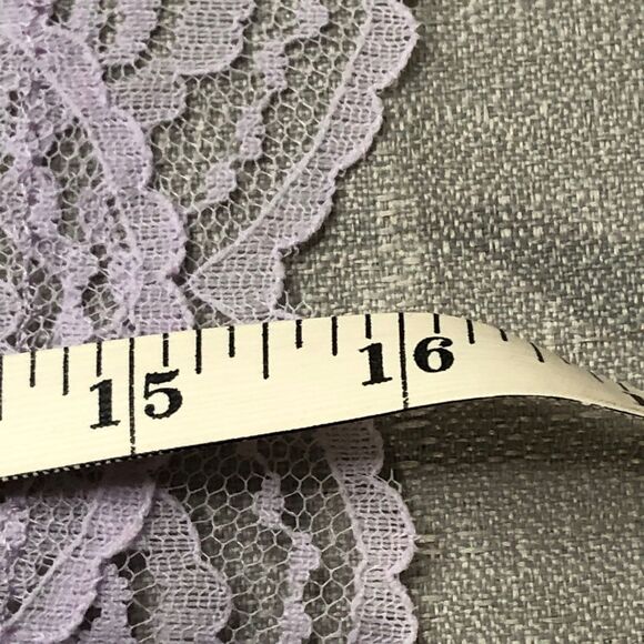 Vintage 1960s Handmade Ladies Lacy Handkerchief in Lavender w/Ribbon & Beads - Picture 9 of 9